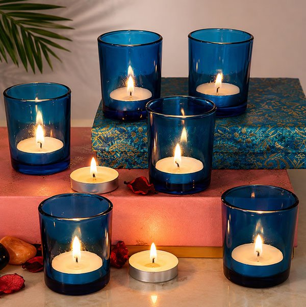 Blue Glass Tealight Set